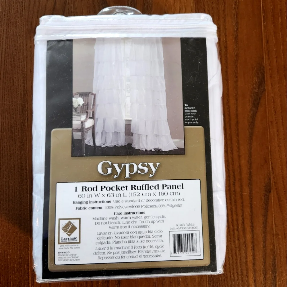 BB&B Curtains Crushed Voile Set of 3 Ruffled Rod Pocket Panels 60